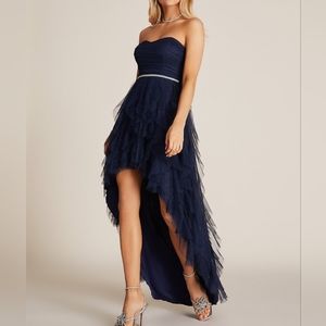 Formal Strapless Navy Hi-Low Dress